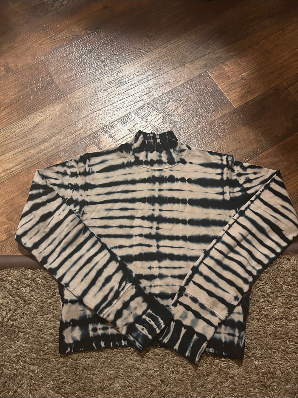 Cotton Citizen Tie-Dye Mock Neck Long Sleeve Top - Black & Cream